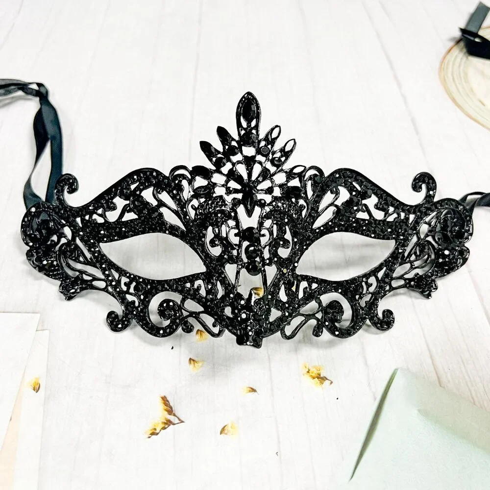 Men's Masquerade Mask, Black Crystal Mask, Gothic Halloween Mask, Party Mask